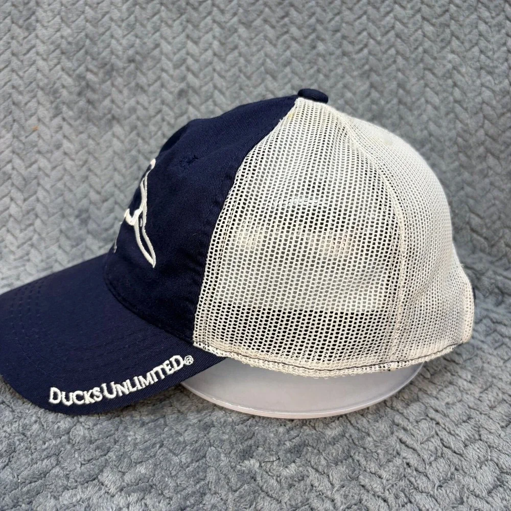 Ducks Unlimited Outdoor Cap Trucker Hat Navy Blue White Mesh Adjustable 0867